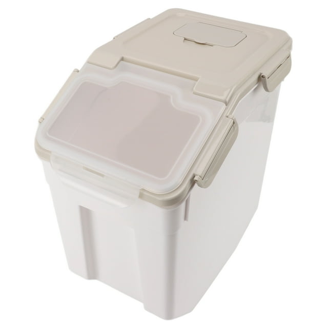 Rice Dispenser, Rice Storage Bin, Thickened PP Airtight Waterproof Food Storage Container with Measuring Cup Lid for Kitchen Beige