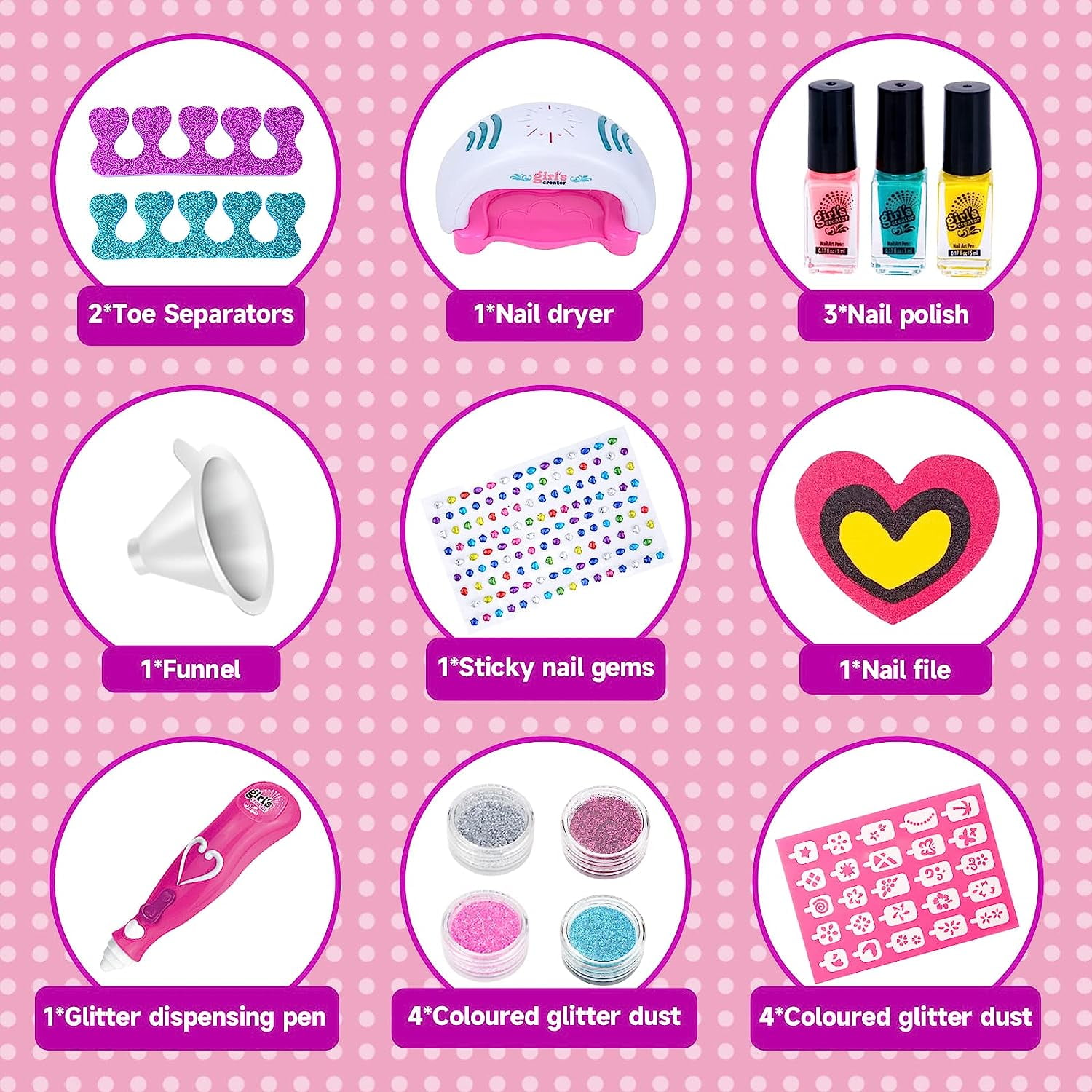 Crafts Gifts for 7 8 9 Year Old Girls, Kids Nail Varnish Arts Sets for Teenage Girls Age 6 7 8 9 10 Nail Polish Kits for 8 9 10 11 12 Year Old Kids Girls Nail Salon Games Kids Manicure Sets