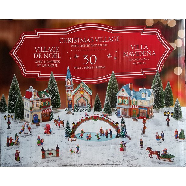 Skating rink 30-Piece Christmas Village with Lighted Ice Rink and Music - Walmart