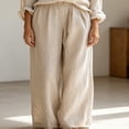thumbnail image 4 of Morttic Women's 2 Piece Long Sleeve Button Down Shirt & Wide Leg Pants Set – Elegant Solid Color Casual Work Outfit Khaki，S, 4 of 6