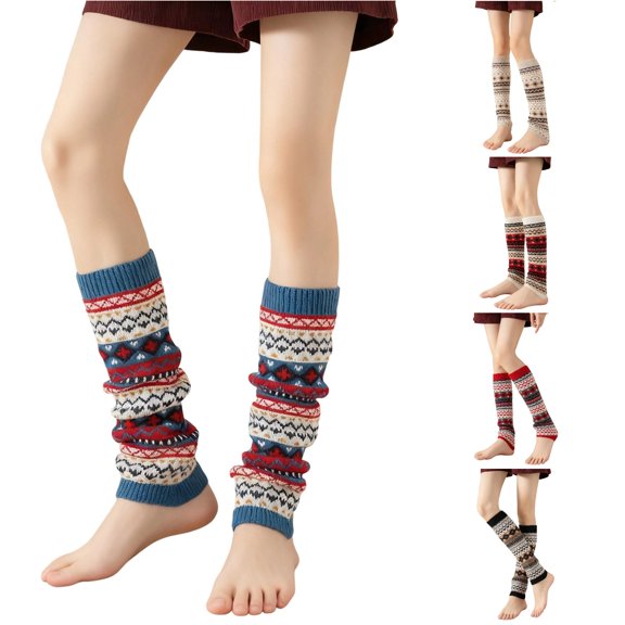 Xijirk Women Fair Isle Knit Leg Warmers Retro Geometric Jacquard Calf Casual Winter Accessories Blue,One Size