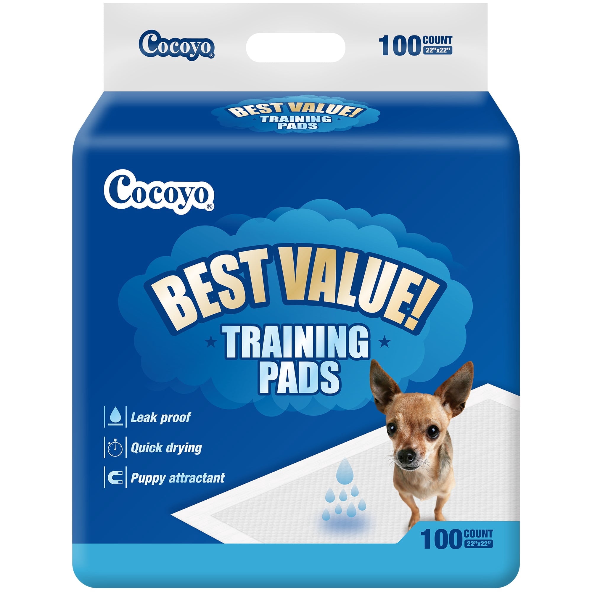 COCOYO Dog Leak Proof Quick Drying Training Pads, 22" x 22", 100 Count