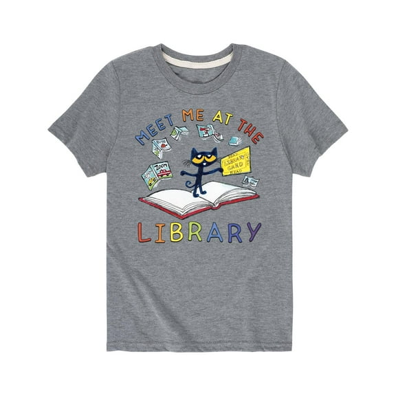 Pete The Cat - Meet Me At The Library - Youth Short Sleeve Graphic T-Shirt