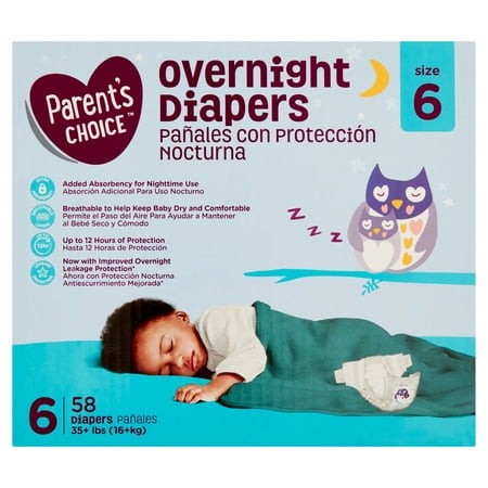 Parent's Choice Overnight Diapers, Size 6, 58 (Best Diapers For Overnight Leaks)