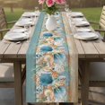 thumbnail image 4 of Teal Blue Brown Beach Coastal Table Runner - 48 Inch Long Nautical Shell Starfish Coral Summer Cotton Linen Blended Dress Scarves Farmhouse Table Runner for Kitchen Dining, Coffee Table, 13" x 48", 4 of 8