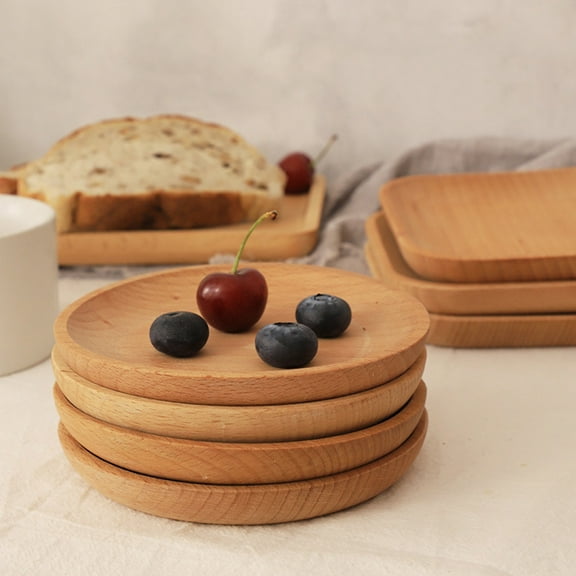 HOMEMAXS Square Wooden Plate for Food Storage Safe and Made of Natural Wood Light Brown 12 CM