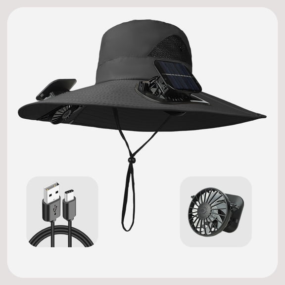 Solar Fan Hat for Outside Summer,Fisherman Sun Hat with Solar & USB Charging Dual Power,Strong Wind Cooling Fan Hat for Men Outdoor Fishing Hiking Gardening