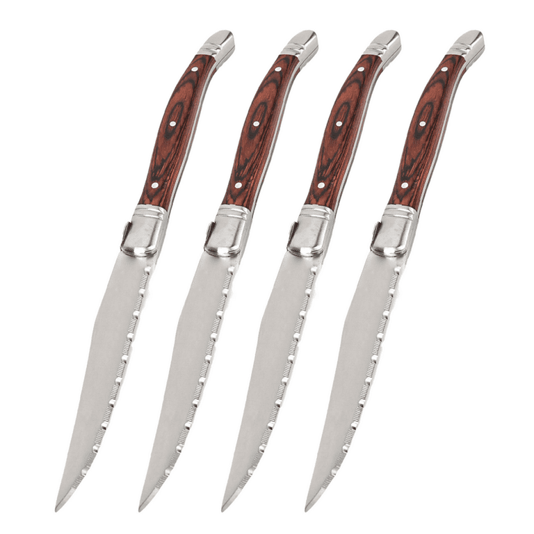 Steak Knives Set of 4, Triple Rivet Non-Serrated Stainless Steel