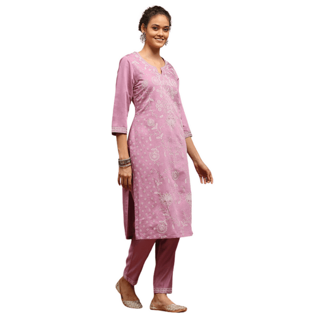 Biba Rangriti Indian Ethnic Kurta Pants Set for Women (Festive Glam 22451), Lavender, Size 38