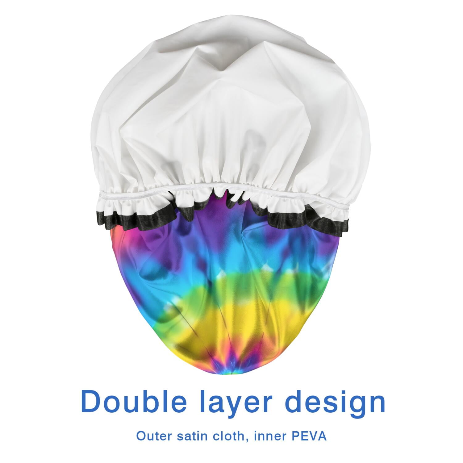 Shower Caps,Rainbow Tie Dye Mandala Pattern Waterproof Shower Cap for Women 4 Pieces,Double Reusable Hair Cover for Shower PEVA Elastic Stretch Hem