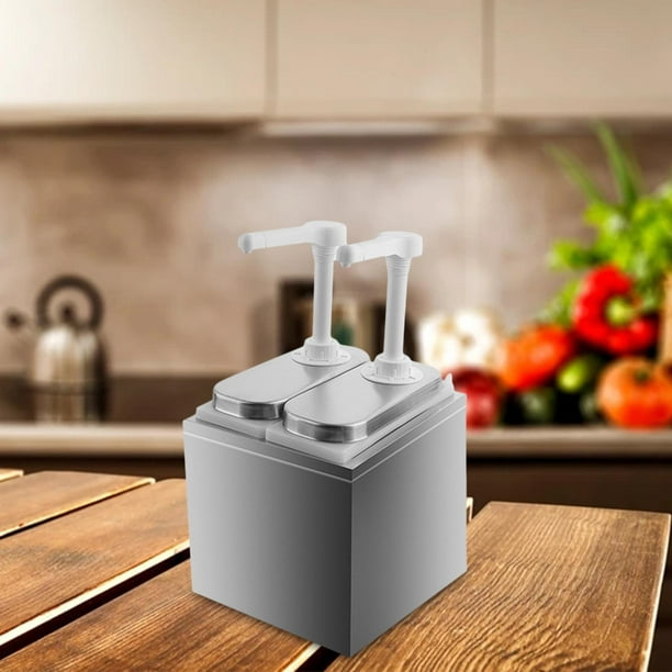 Dispensador de Salsas, Herramienta Dispensadora de Condimentos de 1L, Caja Exterior de material acero Inoxidable para Apretar Salsas Y Caja Interior de Plástic 2 bomba BLESIY Dispensador de salsas