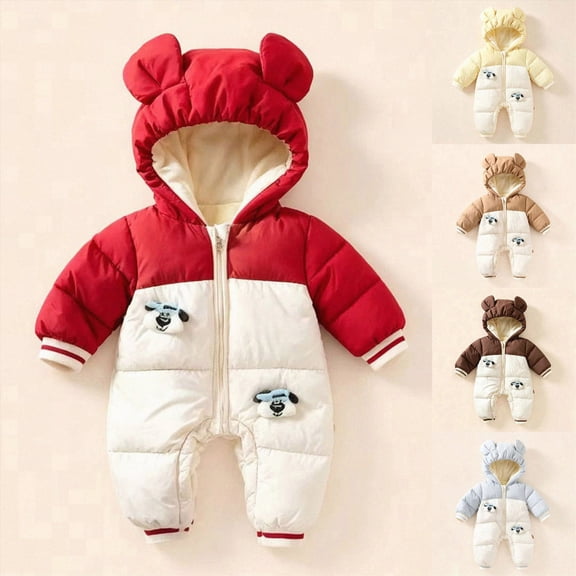 12-18 Months Toddler Baby Boys Girls Snowsuits Hooded Romper Zipper Onsie Jumpsuit Outwear Jackets Little Kids Winter Clothes