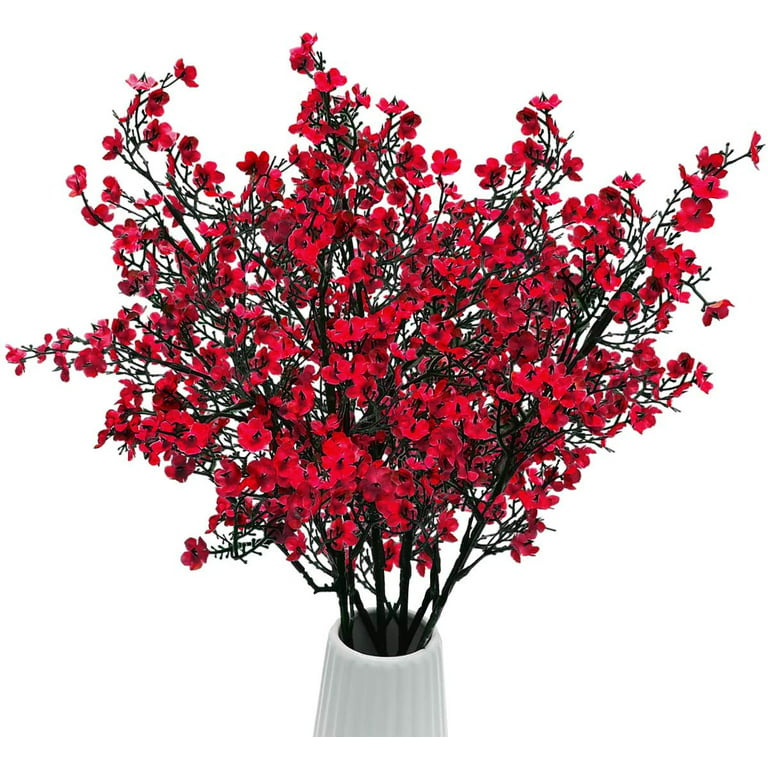10pcs Faux Rose Flower Lifelike Flowers Faux Gypsophila Silk Roses And Artificial  Baby Breath Flower Long Stem Flowers Bouquet For Home Wedding Decor (Red  )(No Bottles)