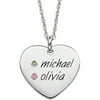 Personalized Planet Couple's Birthstone and Name Sterling Silver Heart Pendant, 20"