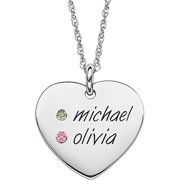 Personalized Planet Couple's Birthstone and Name Sterling Silver Heart Pendant, 20"