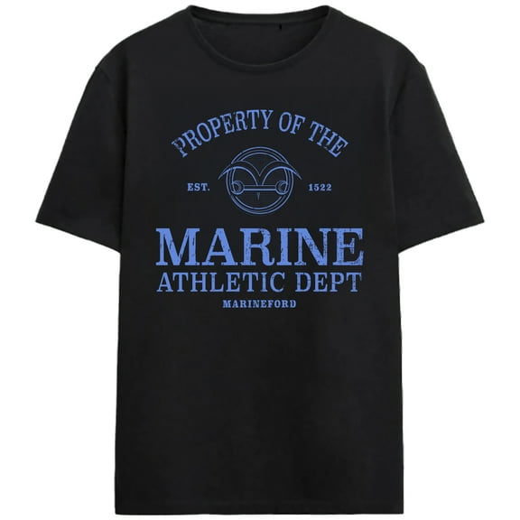 One Piece Live Action Property Of The Marine Athletic Department Adult Black Crew Neck Short Sleeve T-shirt-Medium