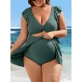 thumbnail image 3 of Sociala Maternity Ribbed One Piece Swimsuit Ruffle Twist Front Bathing Suit Retro Ruffle Swimwear, 3 of 6
