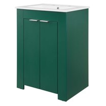 Sink Vanity Cabinet, Melamine, Green White, Modern Contemporary Urban Design, Hotel Bedroom Bathroom Master Suite Guest