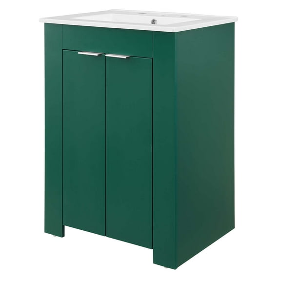 Sink Vanity Cabinet, Melamine, Green White, Modern Contemporary Urban Design, Hotel Bedroom Bathroom Master Suite Guest