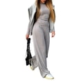 thumbnail image 1 of Conjunto de Dos Piezas para Mujer, Estilo Casual, Ideal para Estar en Casa. Incluye Top de Larga Ligeramente Corto y Pantalón de Pierna . Gris - L, 1 of 6