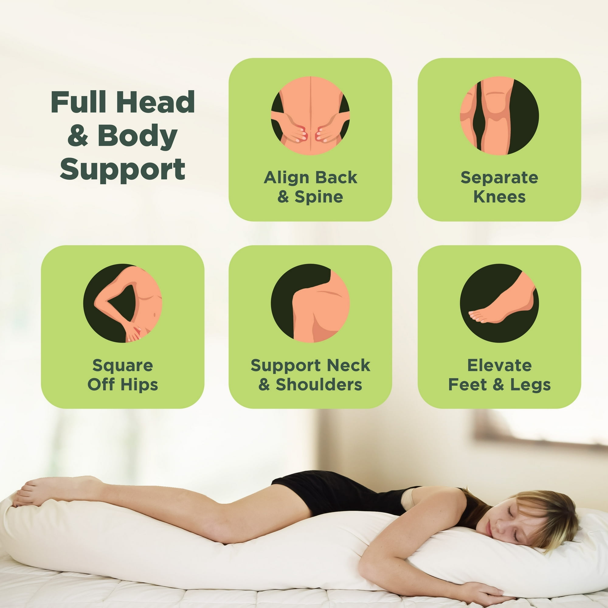Body Pillow 66x10” – Hypoallergenic Long Pillow for Full Body Support - Comfortable Sleeping Bean with Polyester Fill