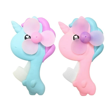 

2Pcs Creative Unicorn Cartoon Hand Press Small Fan Plastic Children Toy (Sky-blue + Pink 1Pc/Each)