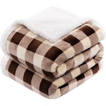 Sherpa Fleece Blanket Twin Size, Super Soft Warm Buffalo Plaid Plush Gig Blankets, Lightweight Cozy Fuzzy Blanket for Couch Sofa Bed (Brown, 60" x 80")