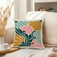 thumbnail image 3 of Ethan Taylor Floral Throw Pillow Soft Cushion Cover 'Fleurs Abstraites Flowers' Modern Pattern Decorative Square Accent Pillow Case, 16x16 Inches, Green, Pink, 3 of 5