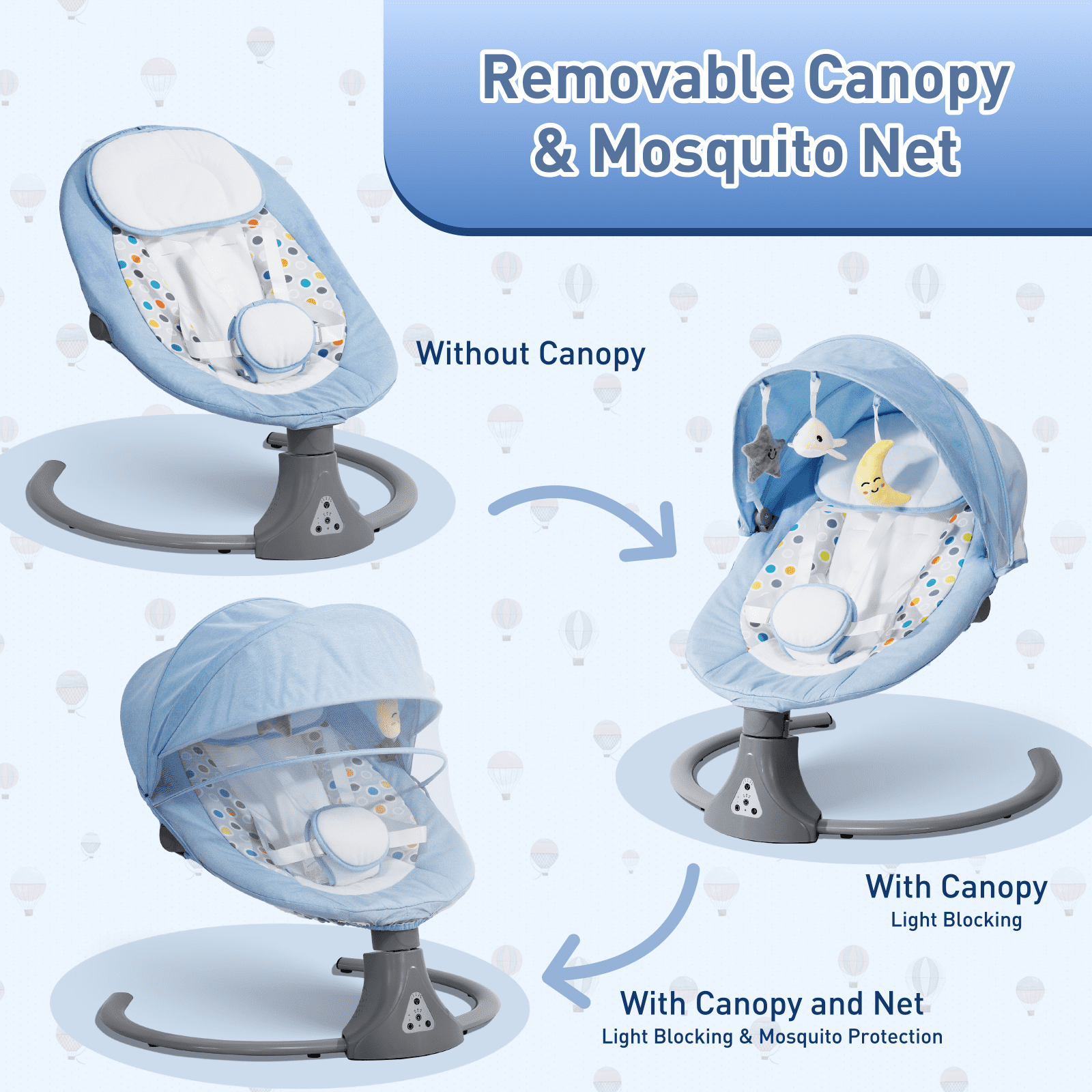 Baby Swing for Infants -  Remote Control Baby Swing Chair , 5 Speed Settings, 12 Lullabies, 3 Timer, 3 Angle, Cordless, USB Plug (Blue)