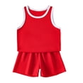 thumbnail image 2 of Toddler Baby Summer Outfits Comfy Casual Sleeveless Round Neck Tank Tops + Shorts Boys Girls 2 Pieces Workout Active Set Red 7-8 Years, 2 of 9