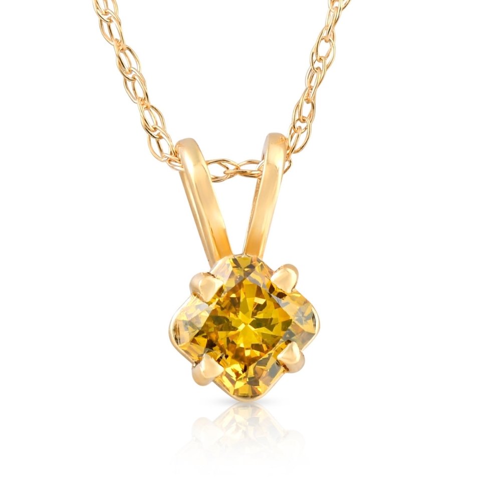 Pompeii3 1/4Ct Fancy Canary Yellow Cushion Diamond Lab Grown Pendant Yellow Gold Necklace