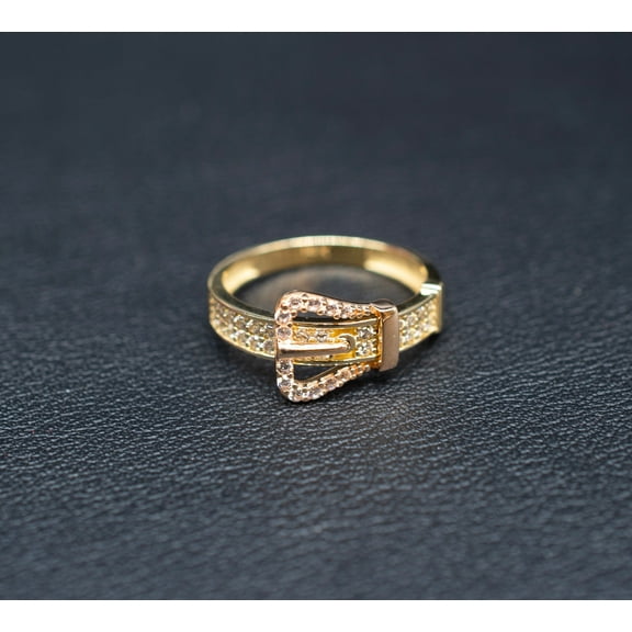 14k Real Solid Yellow Gold Belt Ring, 14k Solid Gold Women Dainty Ring, Belt Symbol Gemstone Gold Ring for Women, Gift, Gold Ring (Ring size:6;)