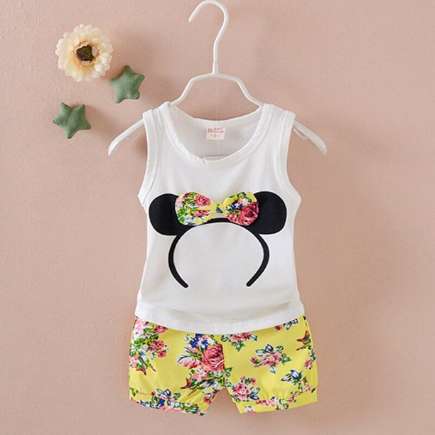 Conjunto de ropa de princesa de verano para niñas, ropa informal para niños, chaleco de Minnie de dibujos animados a la moda para bebés, Tops, pantalones cortos, traje, chándales, trajes 12M Gao Jinjia LED