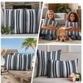 thumbnail image 5 of Navy Blue Geometric Outdoor Waterproof Pillow Covers, Modern Stripes Art Farmhouse Decorative Square Throw Pillowcase Sofa Cushion Sham for Patio/Couch/Chair, 24"x24" 2 Pack, 5 of 8