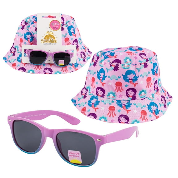 Hello Sunshine Sunglasses & Hat Set - 100% UV Protection - Girls For Age 0-3 Years - Mermaid
