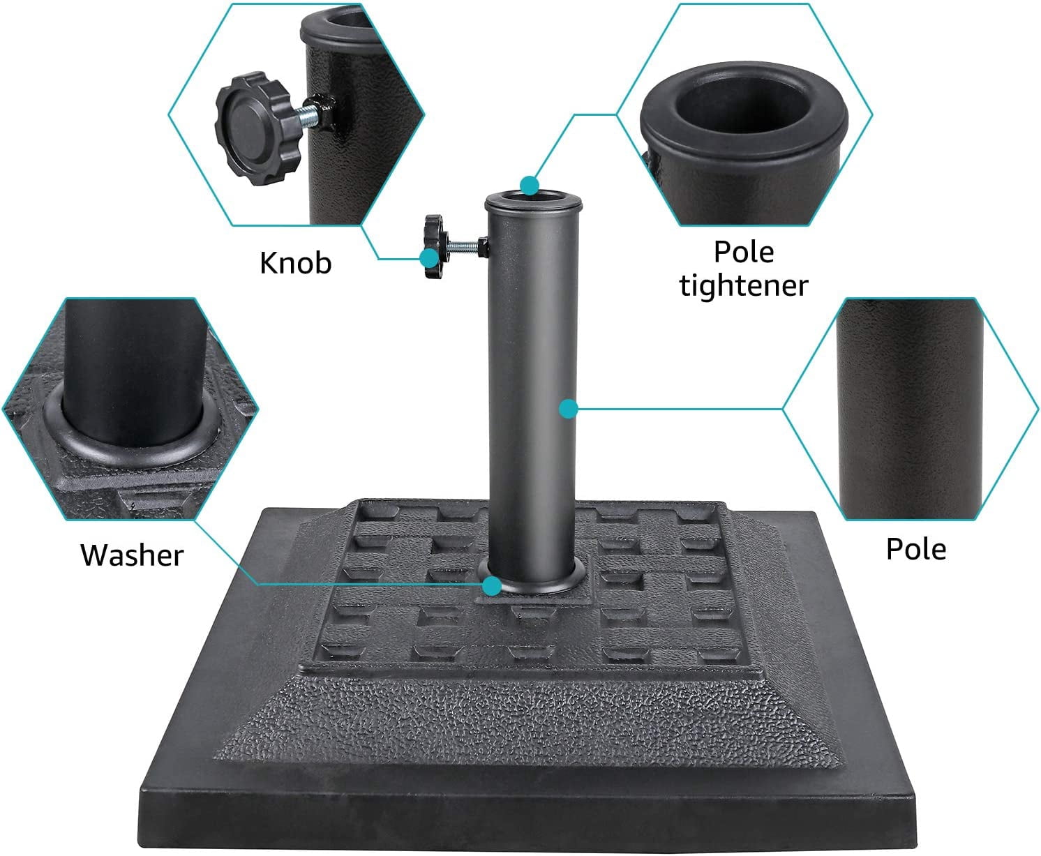 ZJTER 26.5lb Heavy Duty Umbrella Base, 17.3’’ Square Patio Market Umbrella Stand Weight, Black