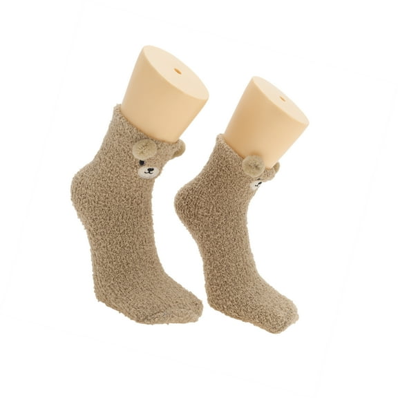 Vocoste Cute Bears Pattern Sleep Cozy Socks Light Brown 93% Polyester 7% Spandex 1 Pair