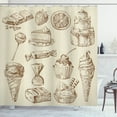 thumbnail image 1 of Cookie Shower Curtain, Chocolate Crumbs Lollipops Pieces of Cake Birthday Ice Cream Cone Sketch, Fabric Bathroom Set with Hooks, 69"W X 84"L Extra Long, Eggshell and Umber, by Ambesonne, 1 of 3
