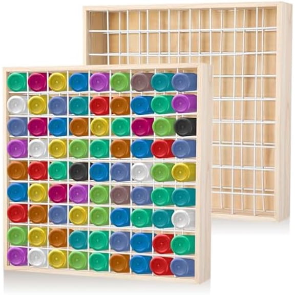 2 Pcs Wooden Craft Paint Storage Organizer 81 Holes Rack Stand Vertical Wall Mounted Bottle Paint Organizer for 2 oz