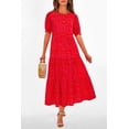 thumbnail image 4 of Vestido PRETTYGARDEN Floral Boho Midi con Mangas Abullonadas Rojo M, 4 of 8