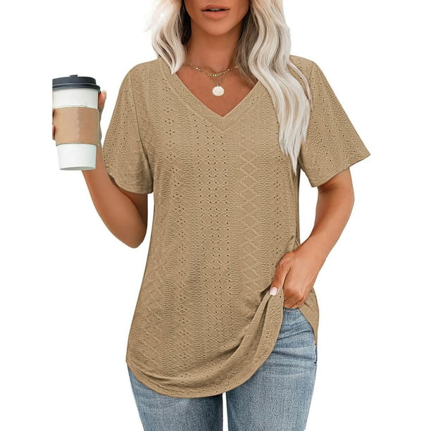 mfyjkho Tops Para Hacer Ejercicio, Suéter Informal Estampado Con Cuello En V Y Mangas Cortas Para Mujer, Primavera Y Verano Tops Para Hacer Ejercicio Xxl