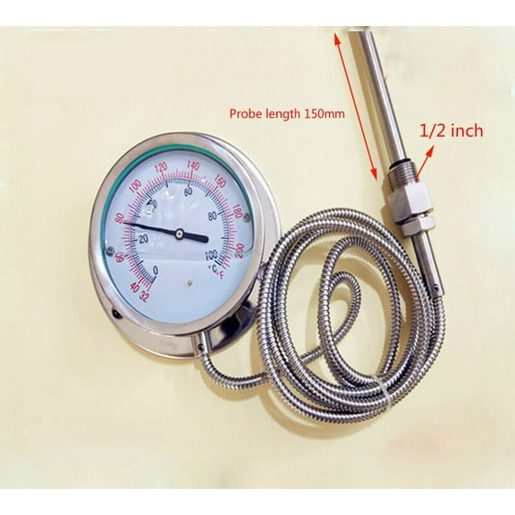 Pressure Type Thermometer Steam Temperature measurement Range 50~650 degrees with probe 150mm,1/2 inch male Thread, 3m Wires