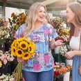 thumbnail image 3 of Agnes Orinda Women's Plus Size Floral Tops Ruffle Pleated V Neck Short Sleeve Summer Casual Blouse 1X Blue Pink Block, 3 of 8