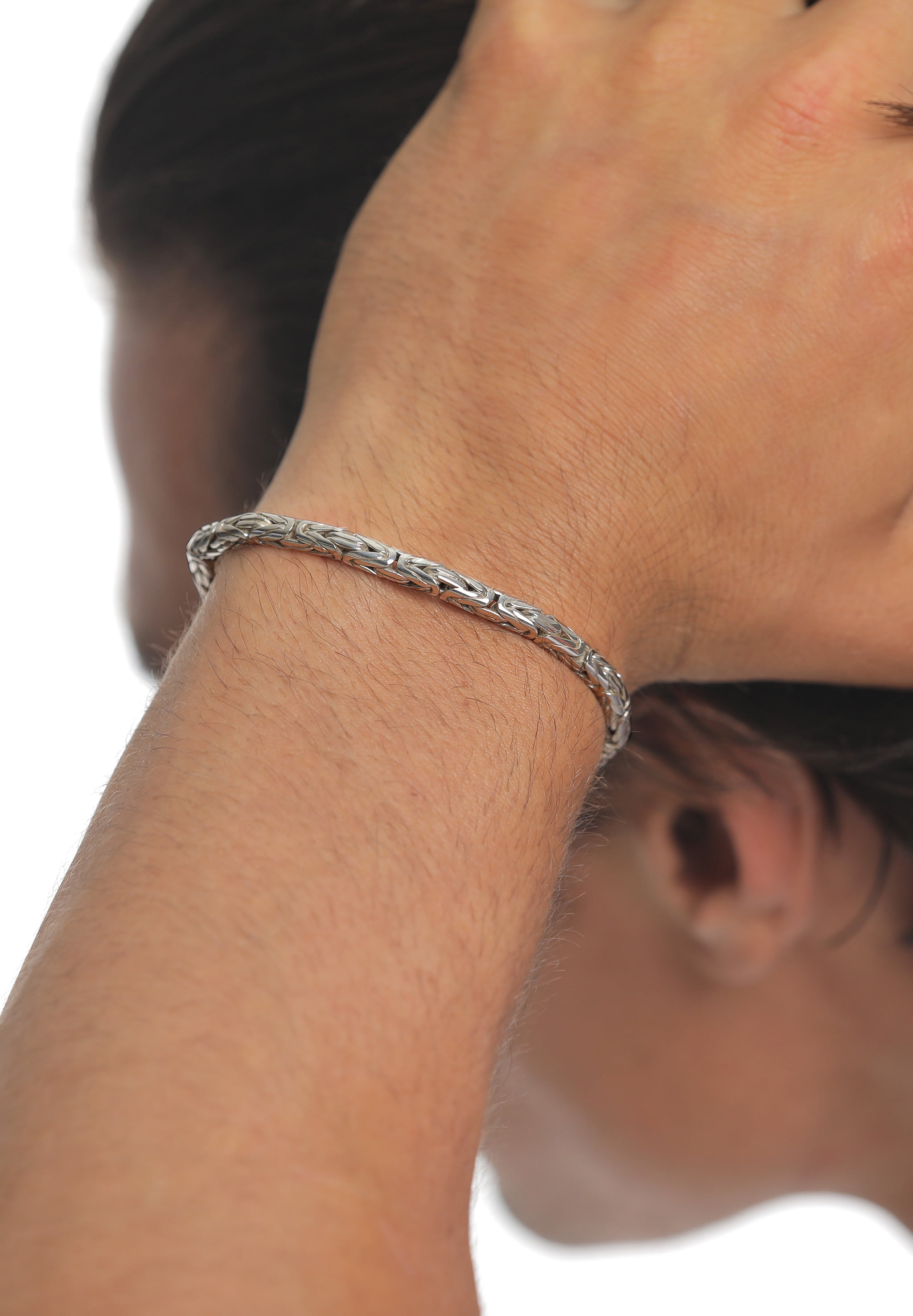 KUZZOI 0.16" Men 925 Sterling Silver Byzantine Bracelet 7.48-9.05 inch