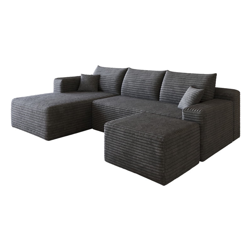 94'' Comfy U-Shaped Sectional Modern Corduroy Couch with Chaise ‌and Ottoman‌, Upholstered Modular Cloud Sofa for Living Room, Left Facing Chaise