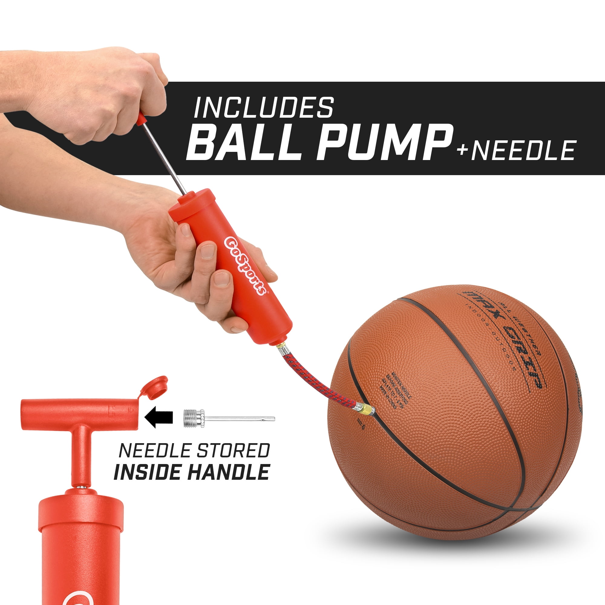 GoSports Indoor / Outdoor Rubber Size 7 Basketball - 29.5" Basketball 6 Pack, Includes Pump and Tote
