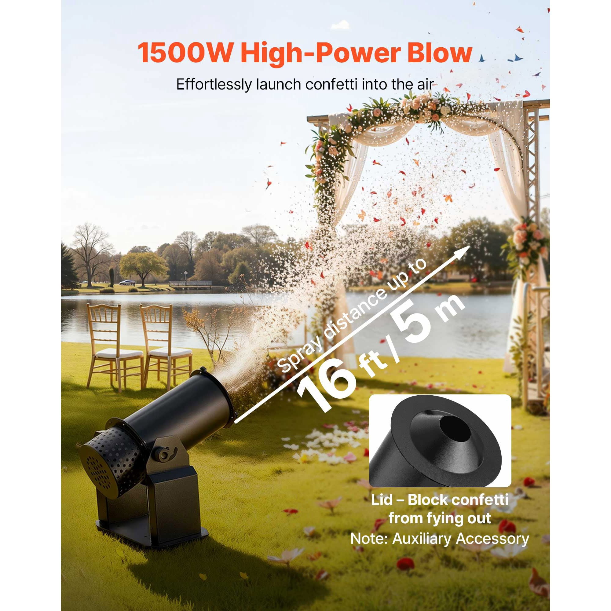 Electric Confetti Machine, 1500W Powerful Output Confetti Cannon Launcher, Manual & Remote Control, Portable Confe-tti Shooter for Wedding Christmas Party Event Show Stage Night Club