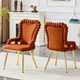 thumbnail image 3 of NEW Set of 2 Brown Puffy Bubble Chair Ball Chain Chair Velvet Dining Chairs with Gold Legs, Upholstered Accent Chairs with Armrests for Dining Room, Kitchen, 3 of 10