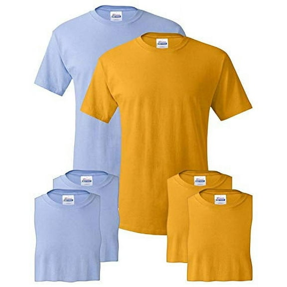 Hanes Mens 5.2 oz HEAVYWEIGHT Short Sleeve T-shirt (Pack of 6) (3 Light Blue / 3 Gold)