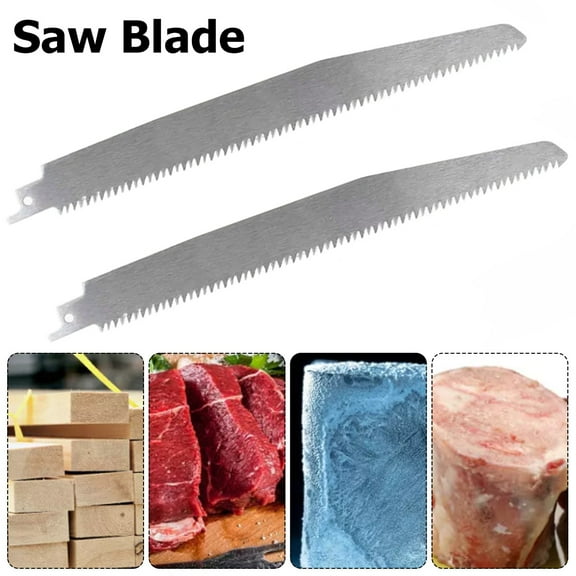 Grusce 2Pcs 9 Inch Reciprocating Saw Blade Stainless Steel Unpainted Meat Saw Blade 5TPI High Strength Sharp Saw Blade for Cutting Frozen Meat Beef Turkey Bone